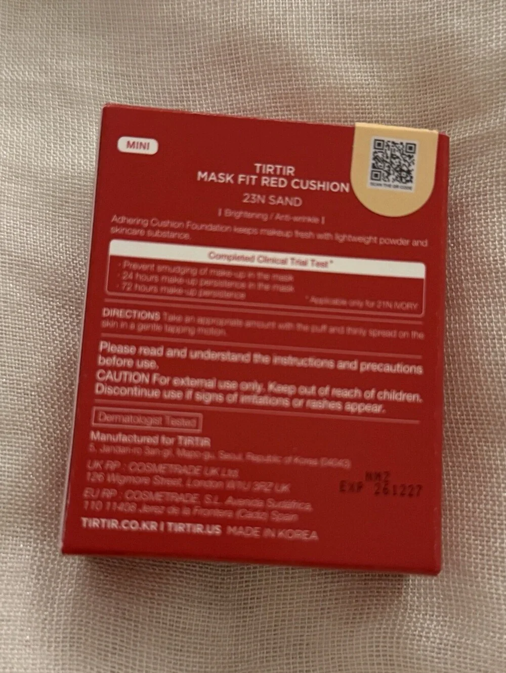 TIRTIR Mask Fit Red Cushion Foundation 23N Sand Mini 4.5g NEW